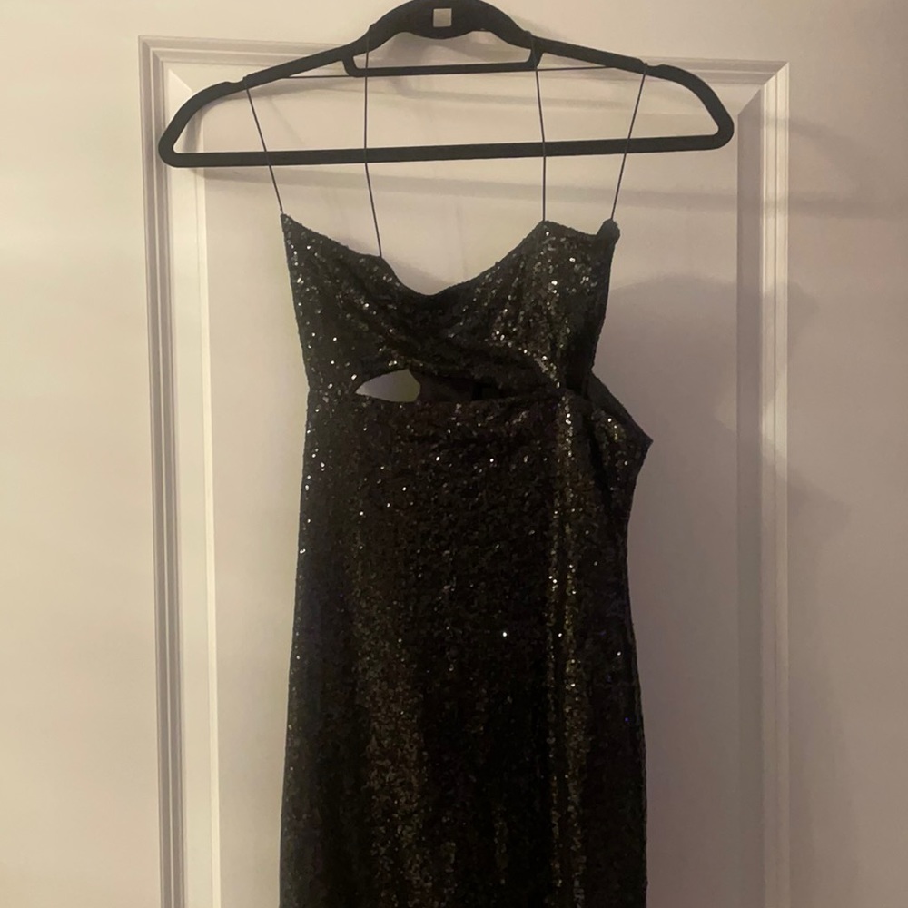 Black sequin mini dress with cutout